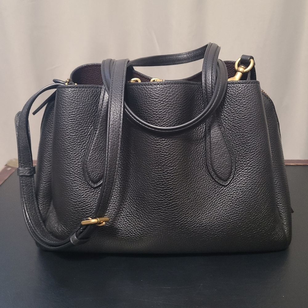 Coach Black and Brown Polished Pebble Leather Lora Carryall 30 Brass Hardware - Picture 3 of 9
